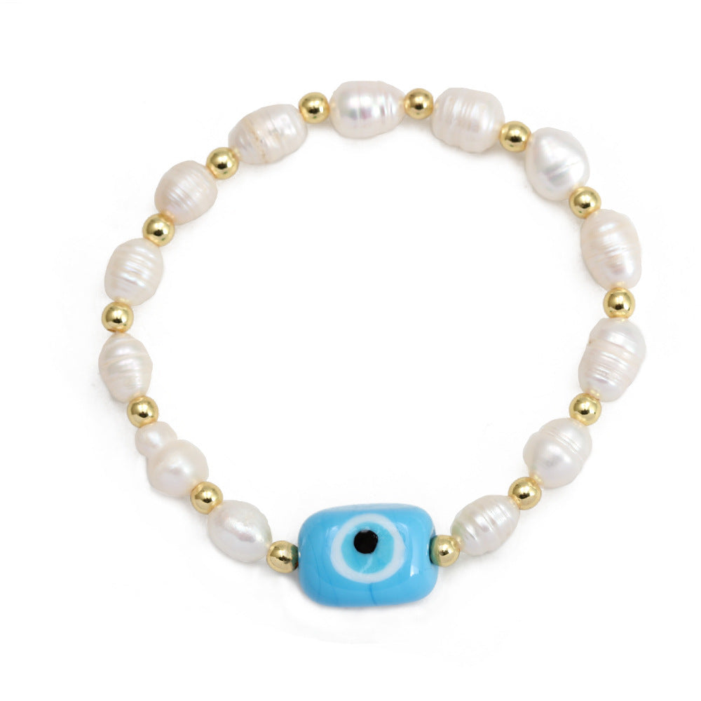 Simple Style Devil's Eye Freshwater Pearl Glass Beaded Bracelets