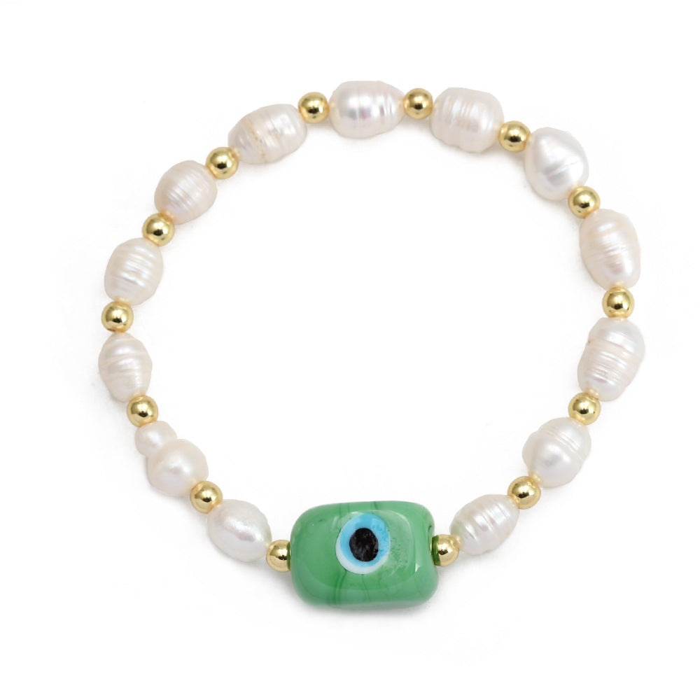 Simple Style Devil's Eye Freshwater Pearl Glass Beaded Bracelets