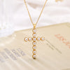 Simple Style Commute Cross Copper Plating Inlay Artificial Pearls 18k Gold Plated Pendant Necklace