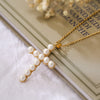 Simple Style Commute Cross Copper Plating Inlay Artificial Pearls 18k Gold Plated Pendant Necklace