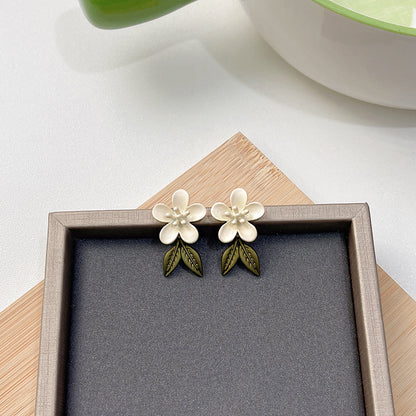 1 Pair Japanese Style Square Water Droplets Flower Inlay Imitation Pearl Alloy Rhinestones Earrings