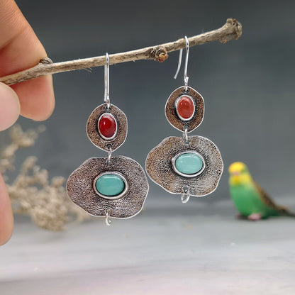 Fashion Geometric Plating Inlaid Shell Metal Artificial Gemstones Earrings