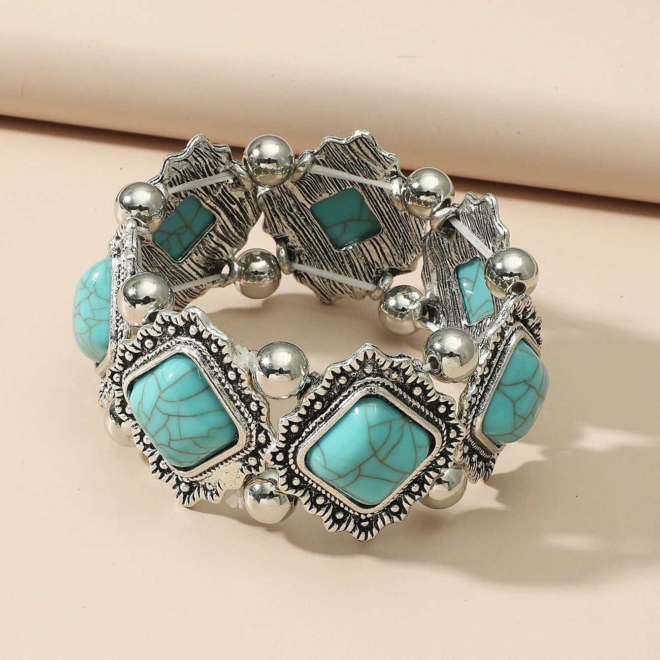 Retro Square Alloy Plating Inlay Turquoise Women's Bangle