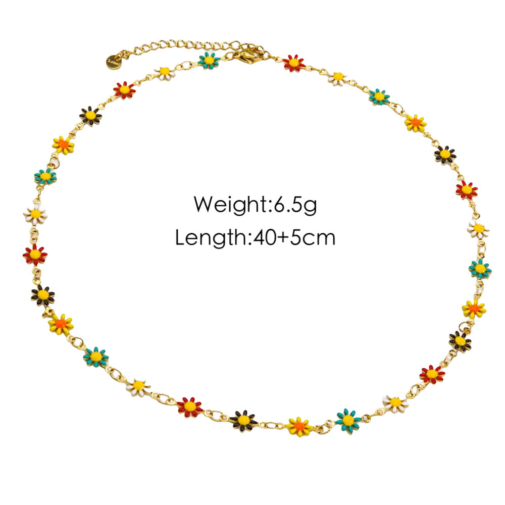 Sweet Flower Stainless Steel Enamel Bracelets Anklet Necklace