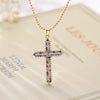 Modern Style Cross Copper Plating Inlay Zircon 18k Gold Plated Pendant Necklace