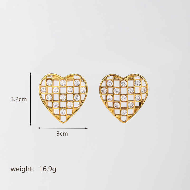 1 Pair Casual Lady Commute Heart Shape Plating Inlay Imitation Pearl Copper Zircon 18k Gold Plated Ear Studs