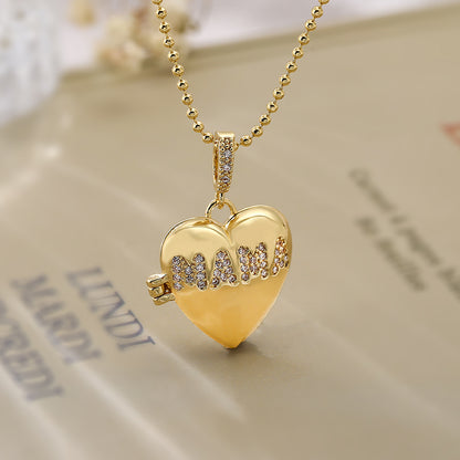 Simple Style Commute Letter Heart Shape Copper Plating Inlay Zircon 18k Gold Plated Pendant Necklace