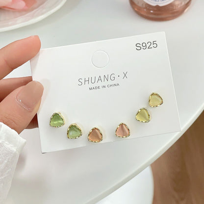 1 Set Elegant Lady Geometric Inlay Alloy Opal Ear Studs