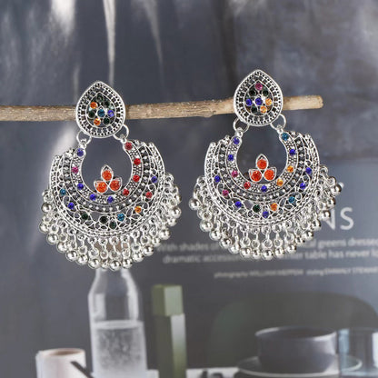 1 Pair Retro Round Inlay Alloy Rhinestones Drop Earrings