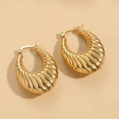 1 Pair Elegant Classic Style Stripe Oval Twist Hollow Out Titanium Steel Earrings