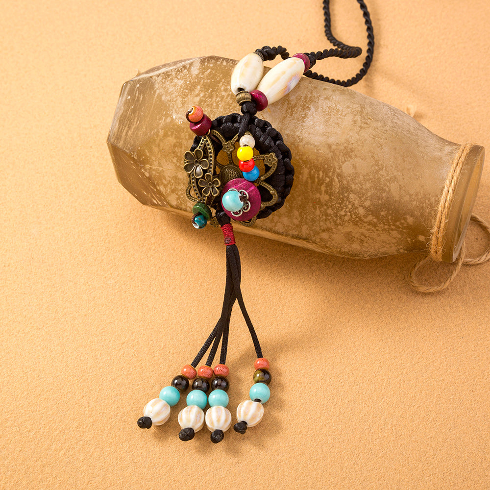 Ethnic Style Bohemian Tassel Flower Natural Stone Nylon Wholesale Pendant Necklace