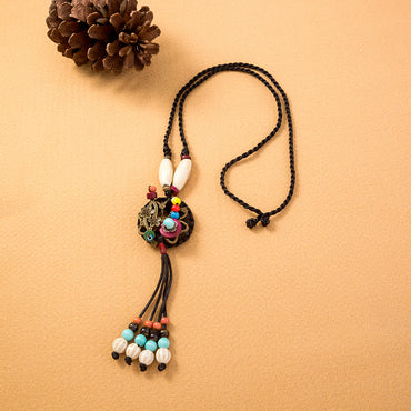 Ethnic Style Bohemian Tassel Flower Natural Stone Nylon Wholesale Pendant Necklace