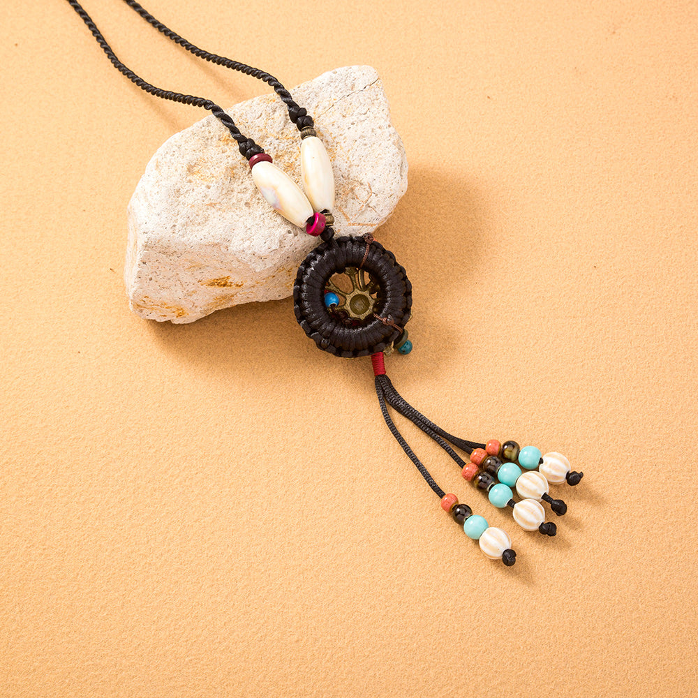 Ethnic Style Bohemian Tassel Flower Natural Stone Nylon Wholesale Pendant Necklace