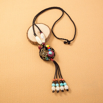 Ethnic Style Bohemian Tassel Flower Natural Stone Nylon Wholesale Pendant Necklace