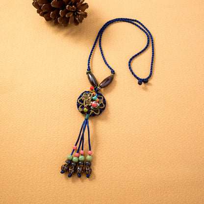 Ethnic Style Bohemian Tassel Flower Natural Stone Nylon Wholesale Pendant Necklace