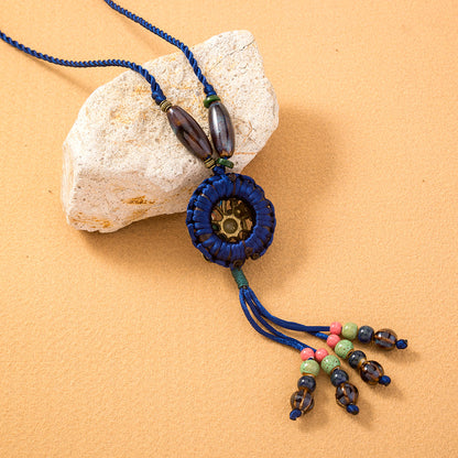 Ethnic Style Bohemian Tassel Flower Natural Stone Nylon Wholesale Pendant Necklace