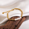 Vacation Sweet Solid Color Stainless Steel Beaded Freshwater Pearl 18k Gold Plated Bracelets