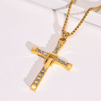 Simple Style Classic Style Cross Stainless Steel Plating Inlay Zircon 18k Gold Plated Men's Pendant Necklace