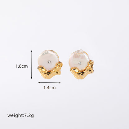 1 Pair Casual Elegant Round Flower Beaded Plating Inlay Copper Freshwater Pearl 18k Gold Plated Ear Studs