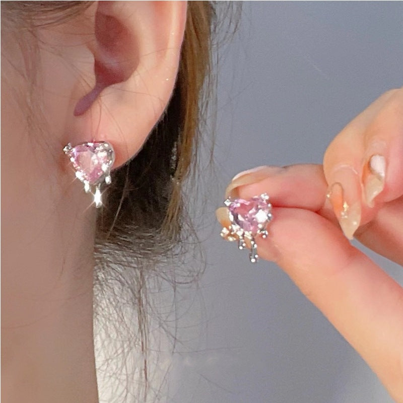 1 Pair Simple Style Heart Shape Inlay Alloy Zircon Ear Studs