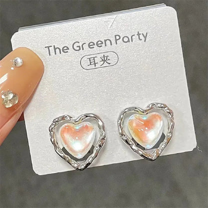 1 Pair Simple Style Heart Shape Inlay Alloy Zircon Ear Studs