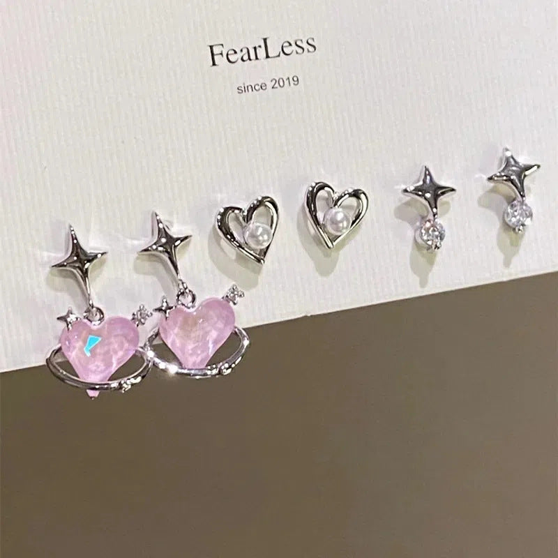 1 Pair Simple Style Heart Shape Inlay Alloy Zircon Ear Studs