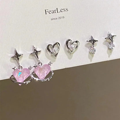 1 Pair Simple Style Heart Shape Inlay Alloy Zircon Ear Studs