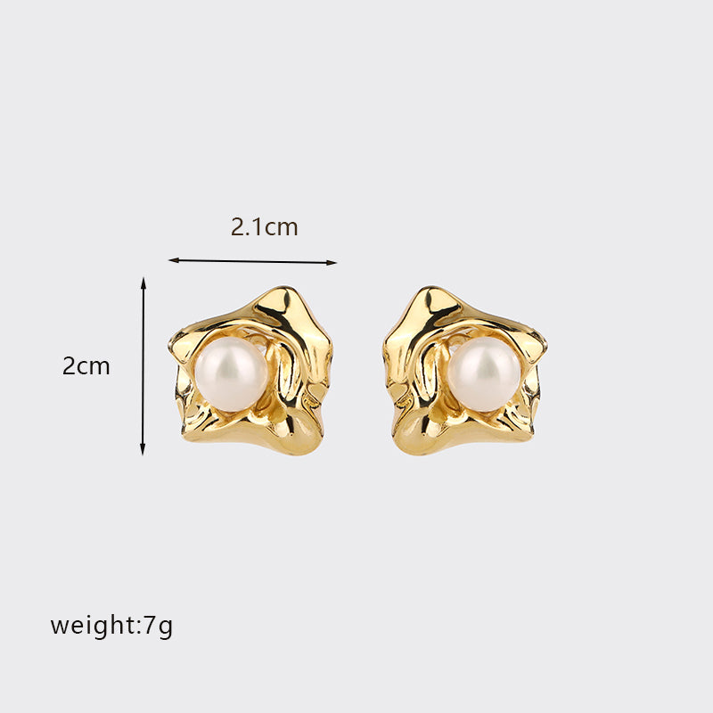 1 Pair Casual Commute Irregular Plating Inlay Copper Freshwater Pearl 18k Gold Plated Ear Studs