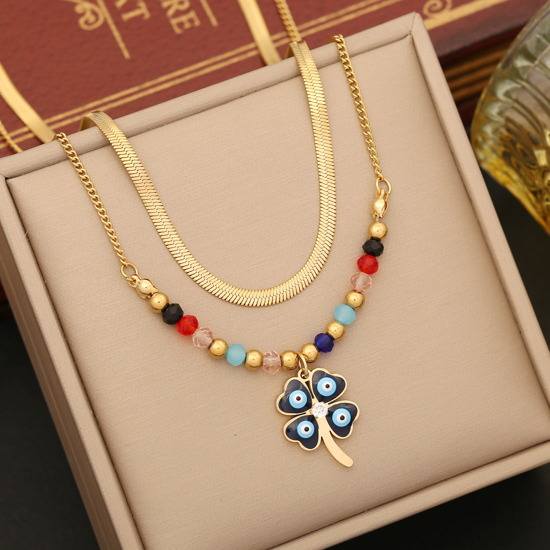 Casual Bohemian Palm Eye Stainless Steel Enamel Plating Inlay Artificial Crystal Earrings Necklace