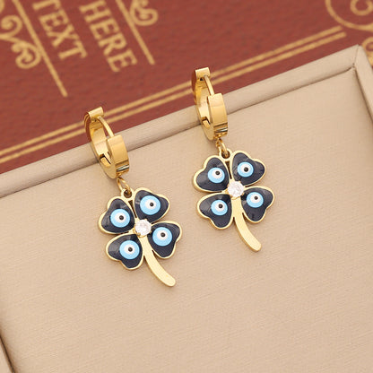 Casual Bohemian Palm Eye Stainless Steel Enamel Plating Inlay Artificial Crystal Earrings Necklace