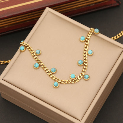 Simple Style Commute Round Stainless Steel Plating Inlay Turquoise Bracelets Earrings Necklace