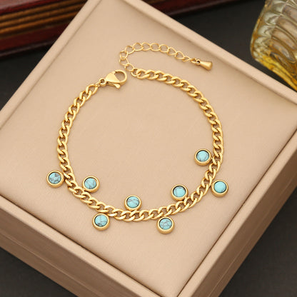 Simple Style Commute Round Stainless Steel Plating Inlay Turquoise Bracelets Earrings Necklace