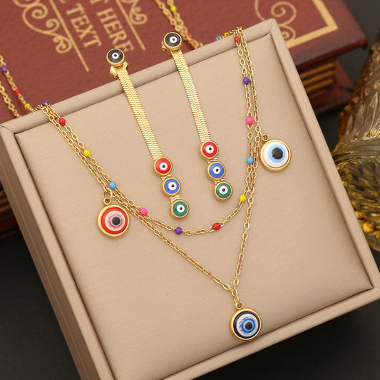 Vacation Simple Style Eye Stainless Steel Enamel Bracelets Earrings Necklace