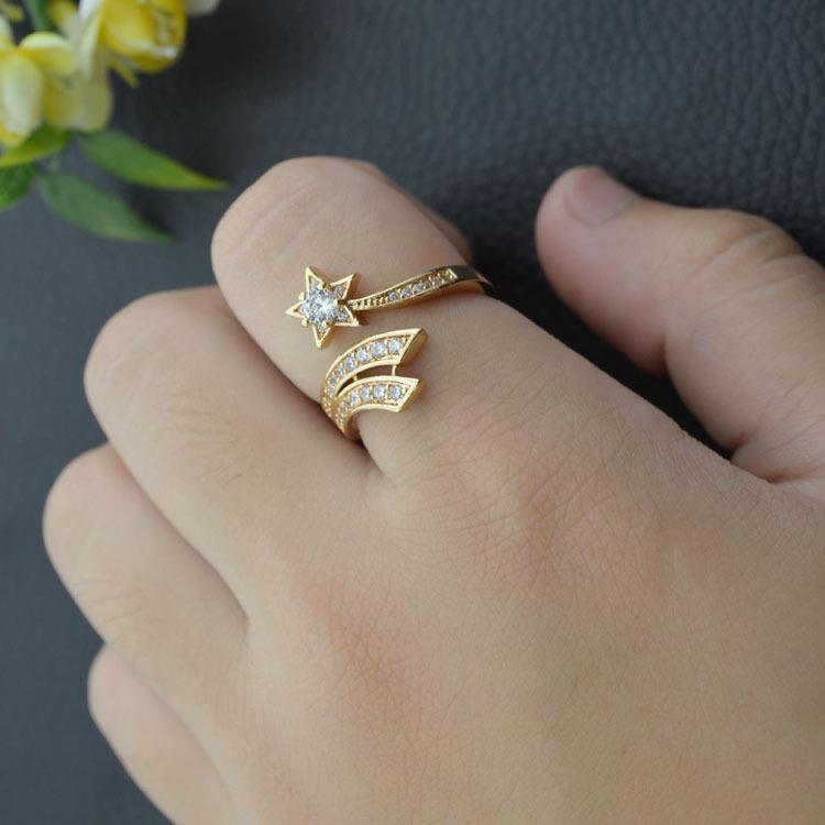 Sweet Star Copper Plating Inlay Zircon Open Rings