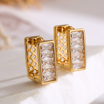 1 Pair Simple Style Commute Square Plating Inlay Copper Zircon 18k Gold Plated Earrings