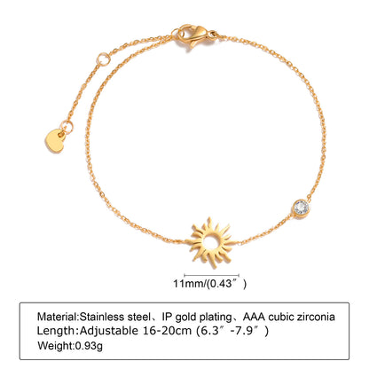 Simple Style Round Titanium Steel Inlay Rhinestones 18k Gold Plated Bracelets