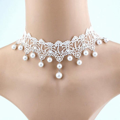 Vintage Style Oval Alloy Lace Chain Inlay Artificial Gemstones Women's Choker