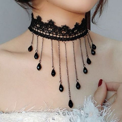 Vintage Style Oval Alloy Lace Chain Inlay Artificial Gemstones Women's Choker