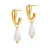 1 Pair Baroque Style C Shape Geometric Flower Plating Imitation Pearl Copper 18k Gold Plated Drop Earrings