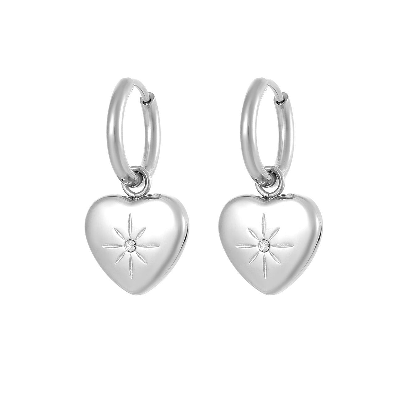 1 Pair Retro Heart Shape Inlay Titanium Steel Zircon Drop Earrings