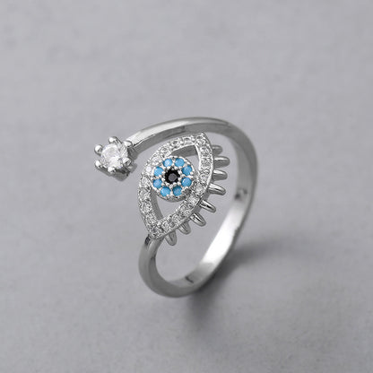 Elegant Lady Devil's Eye Copper Plating Inlay Zircon Open Rings