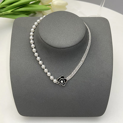 Elegant Flower Artificial Diamond Artificial Pearl Wholesale Pendant Necklace