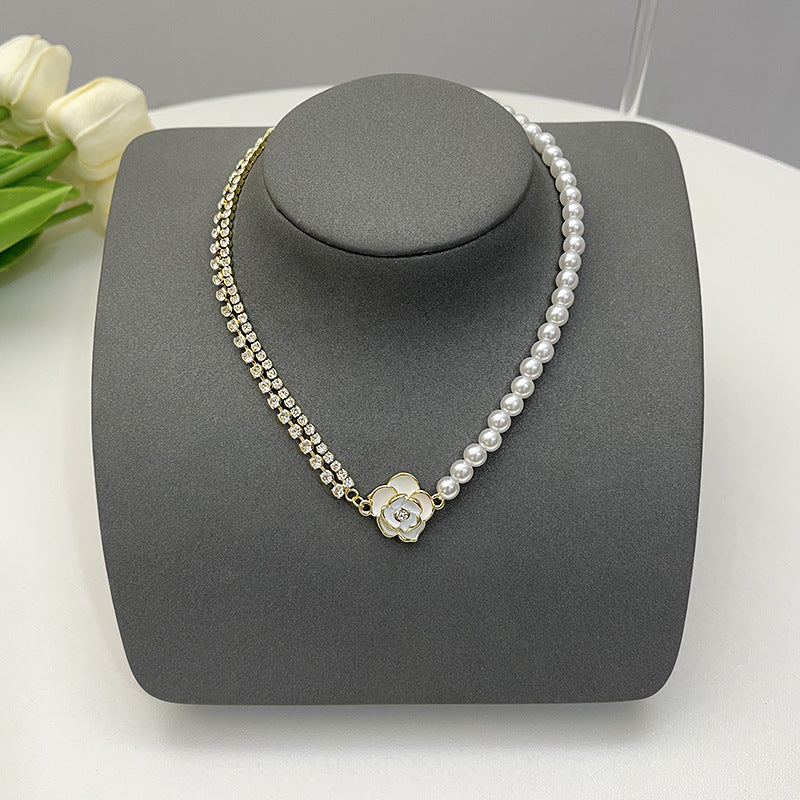 Elegant Flower Artificial Diamond Artificial Pearl Wholesale Pendant Necklace