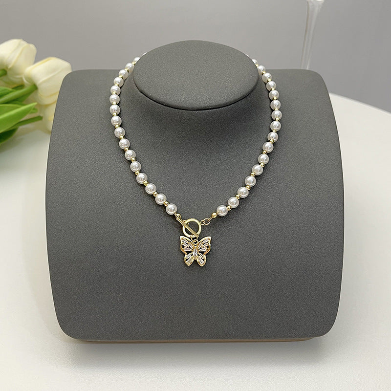 Elegant Flower Artificial Diamond Artificial Pearl Wholesale Pendant Necklace