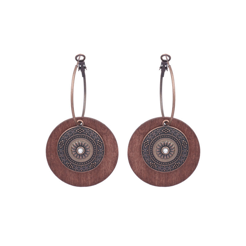 1 Pair Ethnic Style Geometric Water Droplets Tassel Wood Drop Earrings