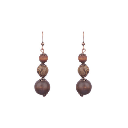 1 Pair Ethnic Style Geometric Water Droplets Tassel Wood Drop Earrings