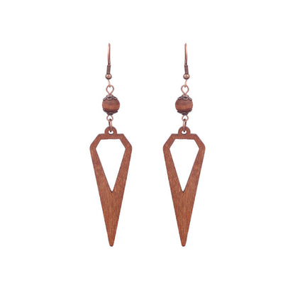 1 Pair Ethnic Style Geometric Water Droplets Tassel Wood Drop Earrings