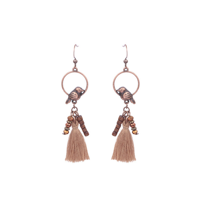 1 Pair Ethnic Style Geometric Water Droplets Tassel Wood Drop Earrings