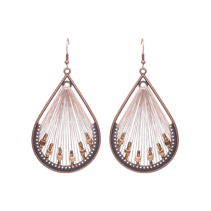 1 Pair Ethnic Style Geometric Water Droplets Tassel Wood Drop Earrings