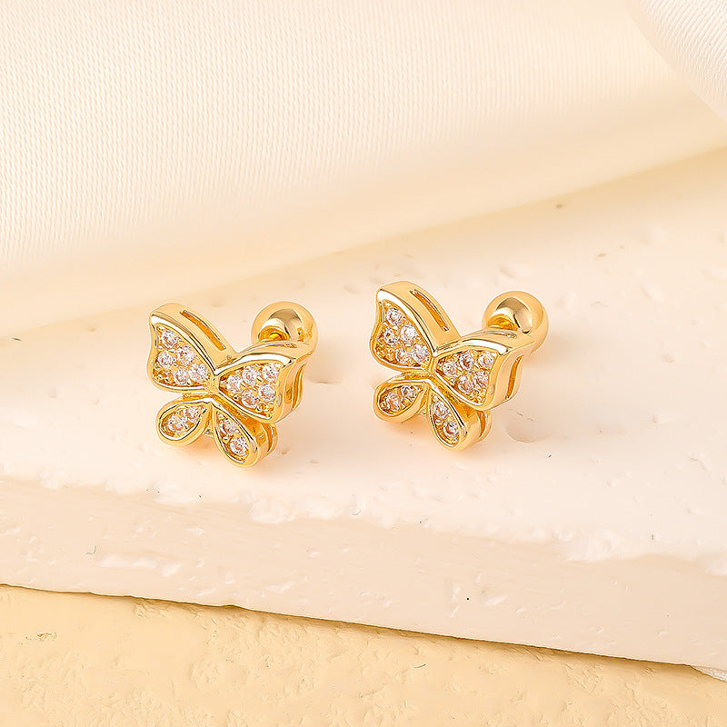 1 Pair Elegant Sweet Swan Flower Butterfly Plating Inlay Copper Zircon Gold Plated Ear Studs